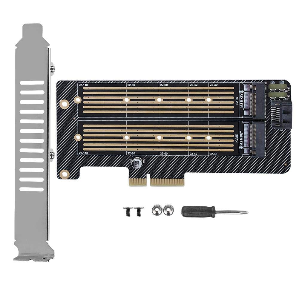 Bewinner1 PCIE X4 Adapter Card, M.2 NVMe SSD NGFF to PCIE X4 Card Converter Card Thickened PCB NVME+AHCI Dual Interface PCIE+SATA Dual Interface Dual Protocol