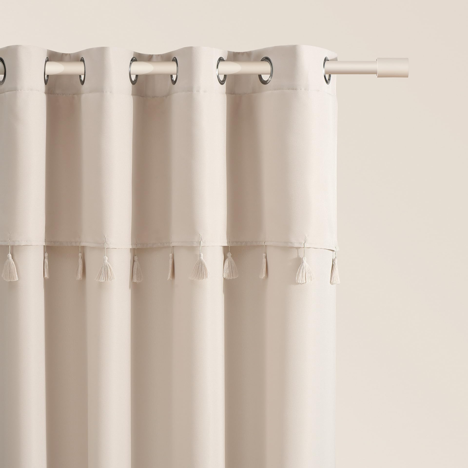 ROOM99 Astoria Curtain with Silver Eyelets 140 x 250 cm Width x Height Sliding Curtains Modern Curtain Living Room Bedroom Light Beige 1 Piece