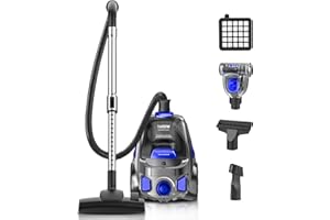 PKUYIE 32Kpa 1600W Canister Vacuum Cleaner(Energy Class A), Cyclon Power, Dust Full Indicator, Double HEPA Filter, 3.7Qt Large Capacity, Lightweight Vac for Hard Floors, Carpets, Pet Hair, Blue
