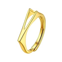 SILVERCUTE Statement Initial V Ring Gold Plated