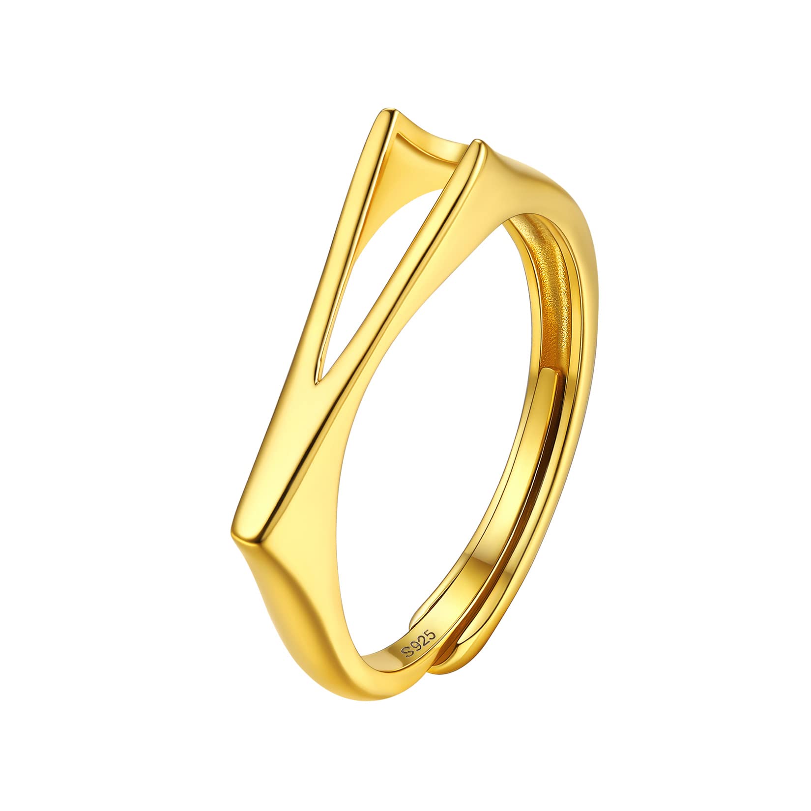 SILVERCUTE Statement Initial V Ring Gold Plated