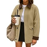 ZESICA Women's Trendy Casual Oversized Barn Jackets 2026 Spring fall Lightweight Contrast Collar Zip Up Cotton Cargo Coat