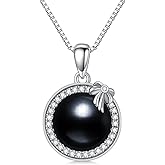YZAB Valentine's Day gift for Women Black Pearl Necklace for Lover Sterling Silver Infinity/Clover/Swan Black Pearl Pendant Necklace Anniversary Jewelry Birthday Gifts for Women Wife Mother Grandma Her