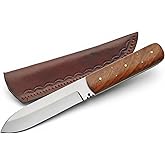 SZCO Full Tang Hunting Knife 8 Inch - Classic Patch Camping Knife with Burlwood Handle, Stainless Steel Blade & Sheath - Brown Pocket Knife for Hunting, Cutting & Outdoor uses - Knives for Men