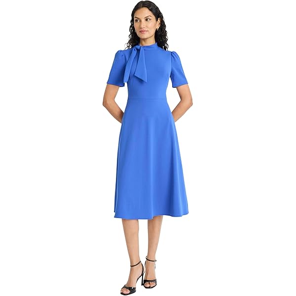 Amazon.com: Maggy London Women's Dresses Women's Elegant A-Line Midi Dress  - Asymmetrical Neckline - 3/4 Bell Sleeves - Bow Belt - Versatile Work  Dresses, Arresting Red, 0 : Clothing, Shoes & Jewelry