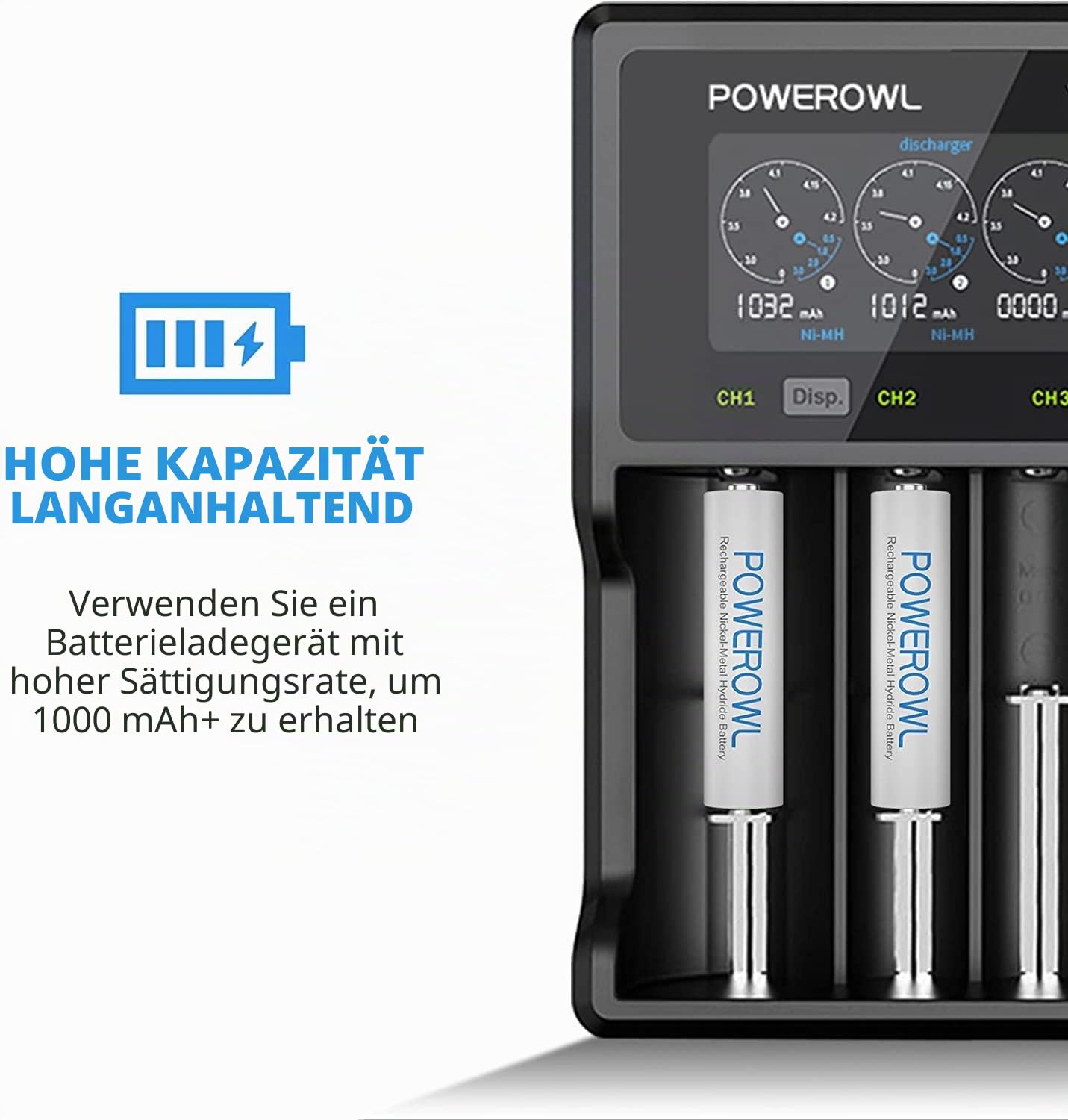 Akku AAA POWEROWL Micro AAA Akku NI-MH 16 Stück AAA Batterien Wiederaufladbare 1.2v Aufladbare Batterien AAA Akkubatterien (Geringe Selbstentladung,1000mAh) 7