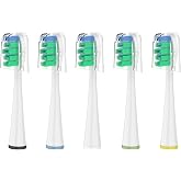 Replacement Brush Heads for Waterpik Sensonic Complete Care Toothbrush | 5 Count, White, Toothbrush Replacement Heads with Covers for Waterpik STW-03W020 (White), STW-03W027 (Gray), CC-04CD010-1