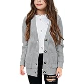 Imily Bela Girls Sweaters Kids Open Front Button Down Knit Cardigans with Pockets