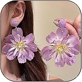 Large Flower Earrings for Women Boho Floral Statement Earrings Trendy Purple Flower Dangle Earrings Fashion Jewelry for Wedding Gifts
