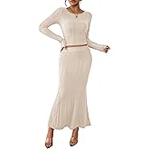 HUUSA Skirt Sets for Women 2 Piece Outfits 2026 Fall Crop Top Maxi Skirt Set Going Out Dress Trendy