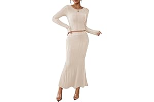 HUUSA Skirt Sets for Women 2 Piece Outfits 2025 Fall Crop Top Maxi Skirt Set Going Out Dress Trendy