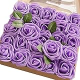 ling's moment Artificial Flowers Lavender Roses 50pcs Real Looking Fake Roses w/Stem for DIY Wedding Bouquets Centerpieces Arrangements Party Baby Shower Home Decorations