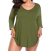 BELAROI Womens Plus Size Tunic Tops 3/4 Sleeve V Neck T Shirts Basic Tee Loose Blouses with Pocket