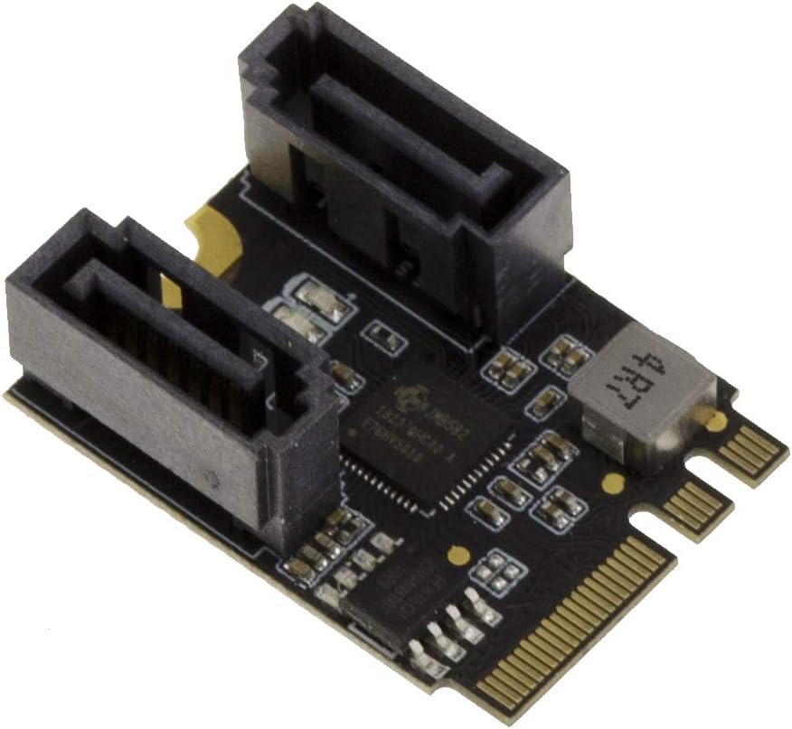 KALEA-INFORMATIQUE M2 E A Key card with two SATA 6GBps ports. Mini PCIe 3.1 with JMB582 chipset, Black