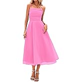 PRETTYGARDEN Womens Summer Dresses 2025 Spaghetti Strap Sleeveless Smocked Flowy Midi Wedding Guest Dress with Pockets