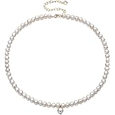 XYJZXY Pearl Necklace with Golden Charm, 18-Inch Adjustable Chain, 5-6mm White Pearls, Women Pearl Choker Necklace, Handmade Jewelry