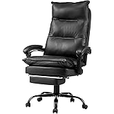 VEVOR Executive Office Chair with Footrest, 400lb Capacity Office Chair with Lumbar Pillow, Heavy Duty Ergonomic Chair, Height Adjustable PU Leather Reclining Home Office Desk Chairs