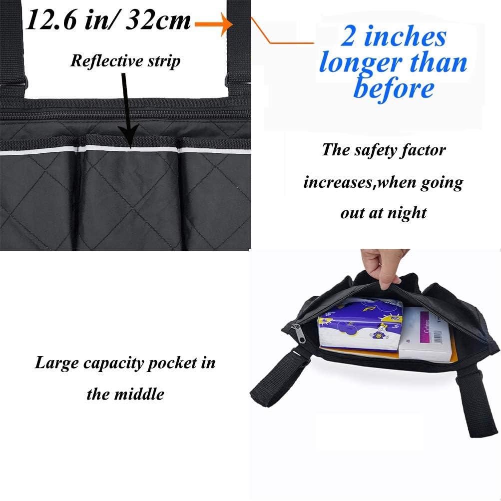 Wheelchair Armrest Accessories, Side Bags to Hang on Side with Bright Line Waterproof Black Walker Storage Pouches for Home/Outdoor/Baby Cart (Black Side): Health & Personal Care