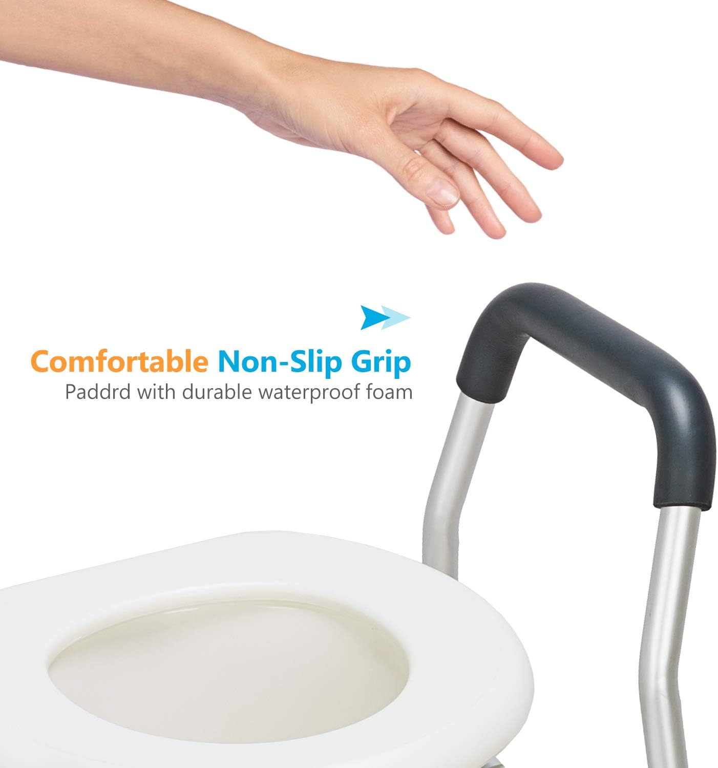 OasisSpace Stand Alone Raised Toilet Seat 300lbs - Heavy Duty Medical Raised Homecare Commode and Safety Frame, Height Adjustable Legs, Bathroom Assist Frame for Elderly, Handicap, Disabled: Health & Personal Care