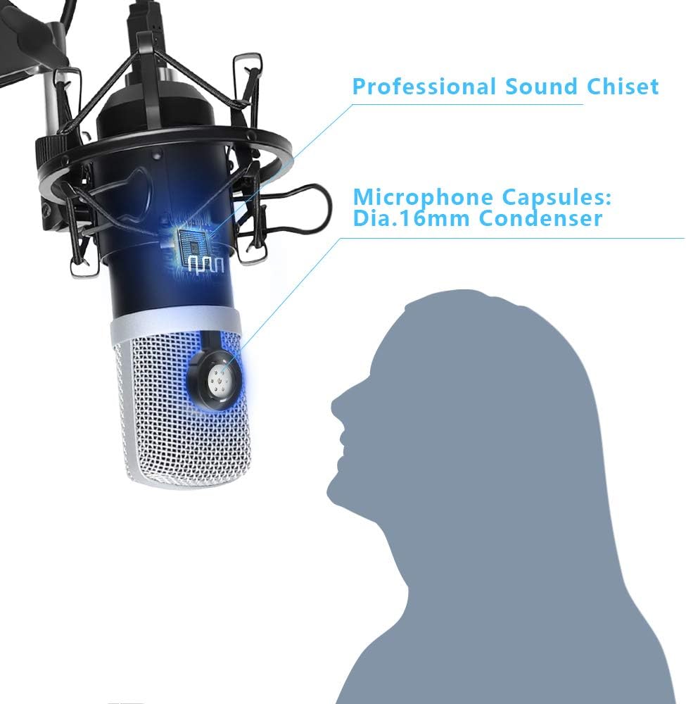 USB Podcast Condenser Microphone 192kHZ/24bit, UHURU Professional PC Streaming Cardioid Microphone Kit with Boom Arm, Shock Mount, Pop Filter and Windscreen, for Broadcasting, Recording, YouTube: Home Audio & Theater