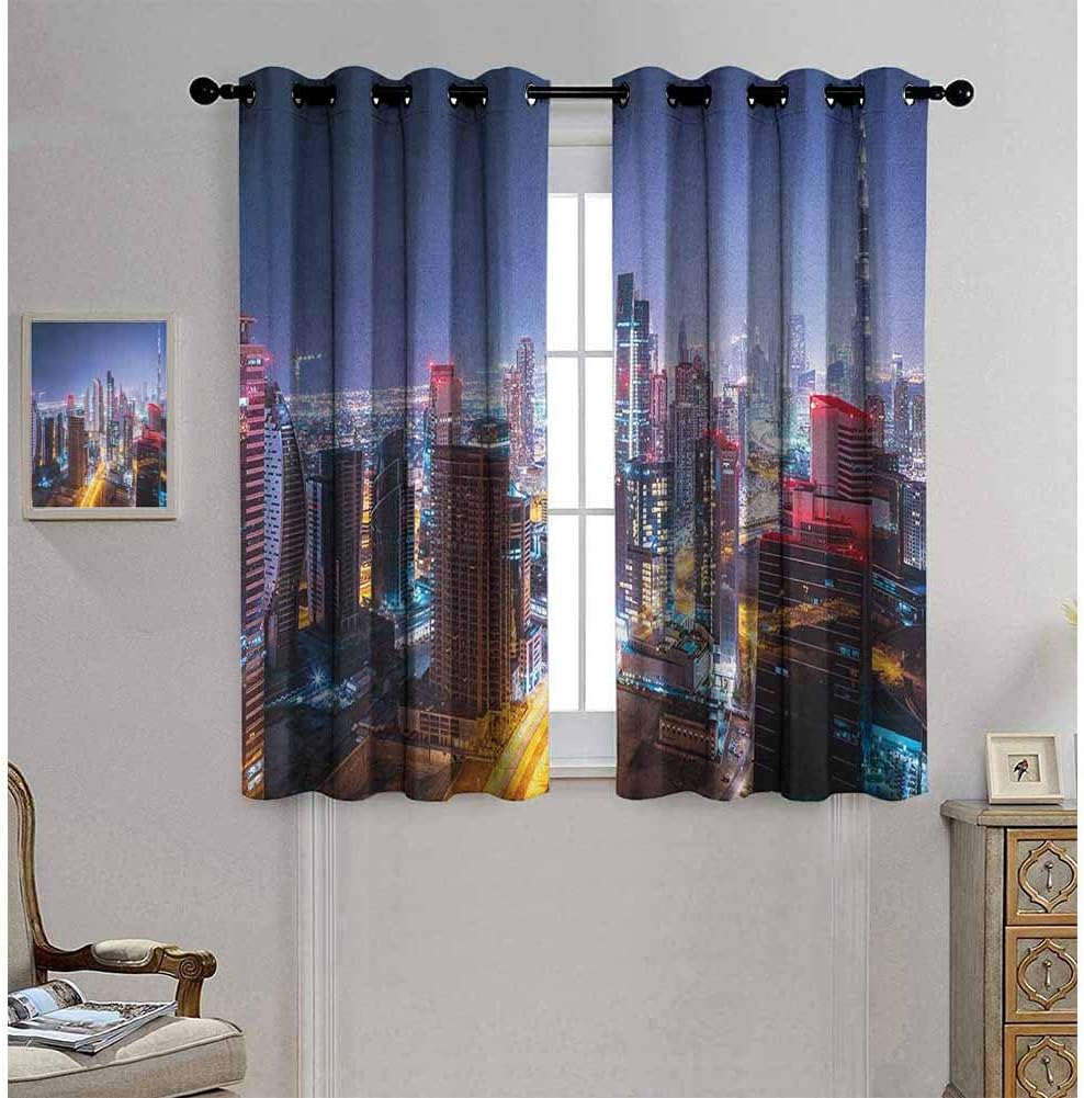 hengshu City Patio Door Curtains for Bedroom Nighttime at Dubai Vivid Display United Arab Emirates Tourist Attraction Travel Theme for Bed Room Decor Curtain W62 x L84 Inch Multicolor