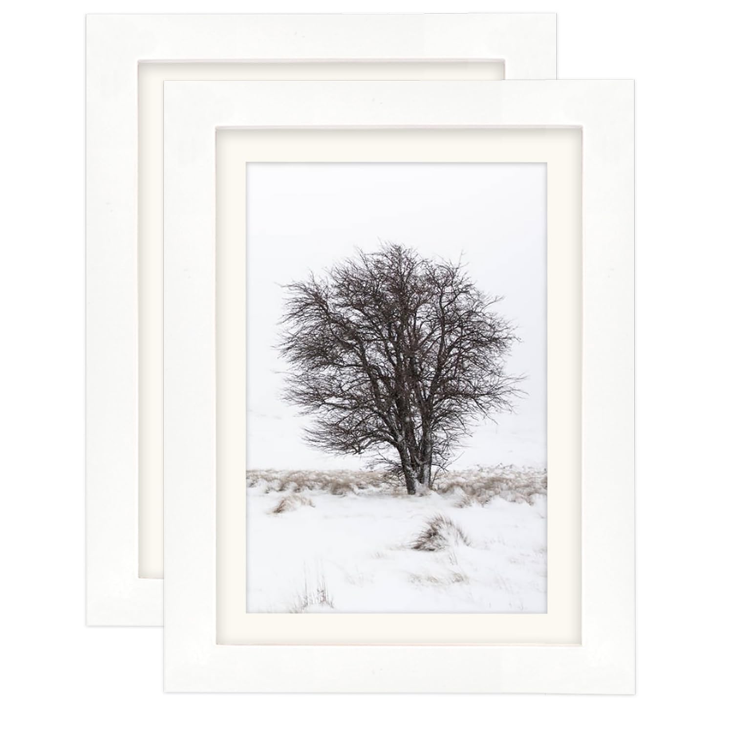 White 5x7 (13 x 18 cm) Photo Frames Display 4x6 Photos - Square Classic Solid Wood Frames for Wall Mount and Tabletop 2 Pack