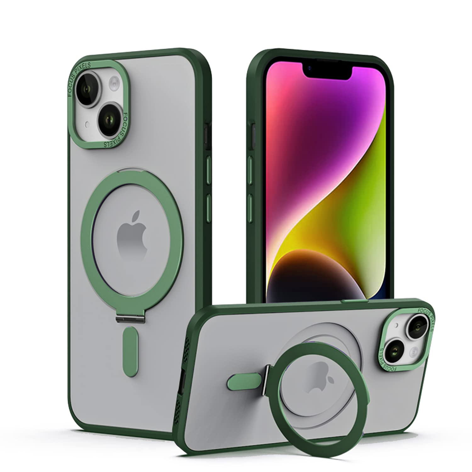 TECHGEAR iPhone 14 Pro Stand Case [Fusion Armour Ring] Premium Hybrid Tough Rugged Protective Magnetic Kickstand Case, Compatible with MagSafe Case for iPhone 14 Pro 6.1" - Green