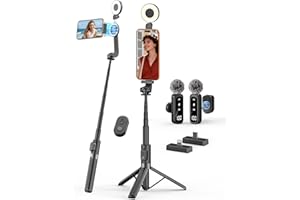 USKEYVISION Magnetic Selfie Stick Tripod with Light, Magnetic Holder for Magsafe, 360° Rotatable Phone Tripod with Rechargeab