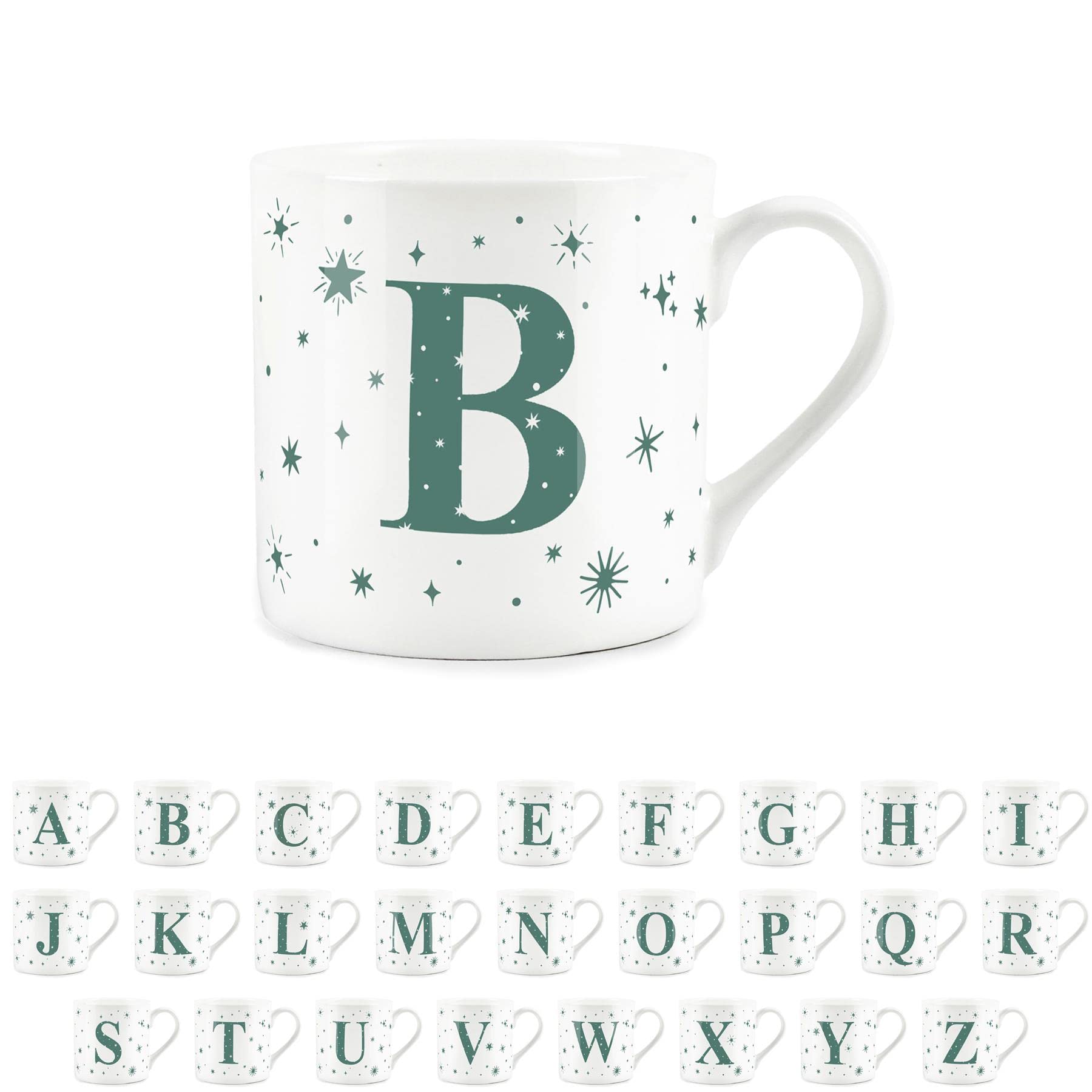 Purely Home Letter B Star Mug - Bone China White Coffee/Tea Present Gift - Alphabet Letter Mug with Stars in Teal Green Blue