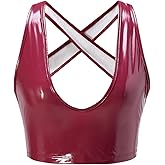 winkbay Women's Y2k Leather Crop Top Summer Backless Criss Cross Scoop Neck Tank Party Rave Tops Streetwear