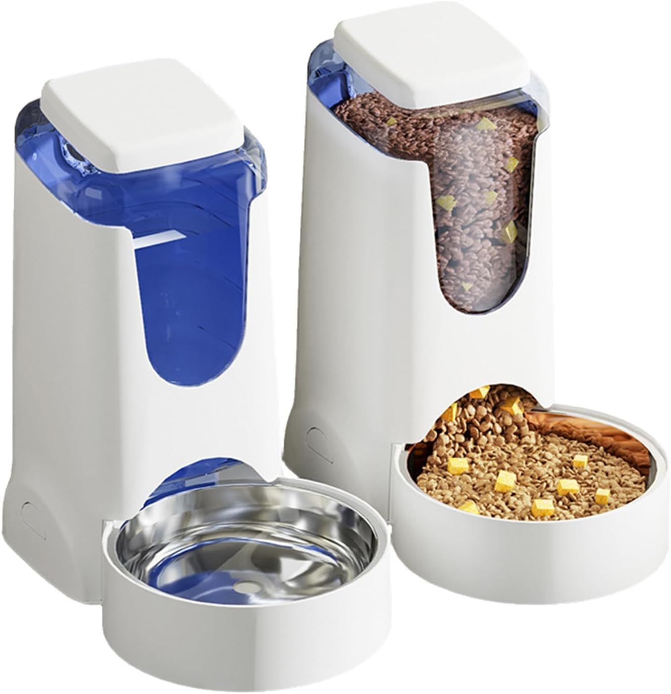 Photo 1 of Hamiledyi Pets Automatic Gravity Feeder Dogs 2.8L Food & 4L Water Dispenser Set with Stainless Steel Bowl for Medium Big Dog Cat (White)