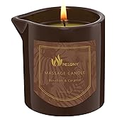 MELONY Massage Oil Candle for Pure Relaxation - 8.1 oz - Moisturizing Essential Oil Body Massage Candle for Home Spa- Amazing Gift for Women & Men (Bourbon & Caramel)