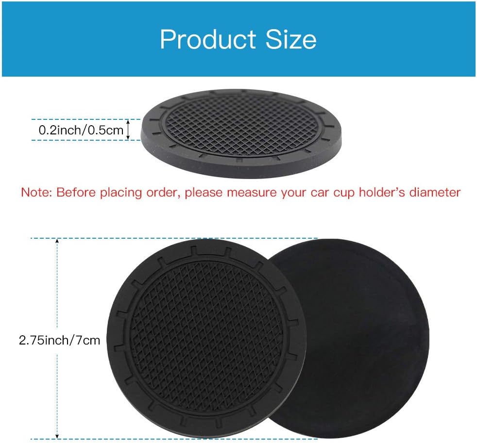 Eastlion 4 PCS Cup Holder Insert Coasters, 2.75 Inch Diameter Travel Auto Cup Holder Coasters Car Interior Accessories Durable Non Slip Silicone Cup Holders（Black）: Automotive