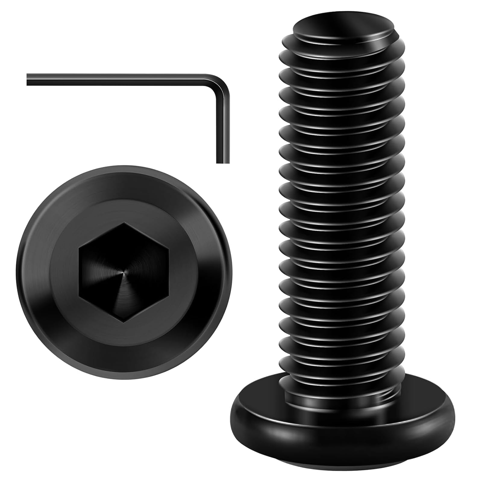 20PCs M8 x 25 Flat Head Screws, Hexagon Socket, Stainless Steel A2 V2A, Full Thread Black Oxide with Hex Key