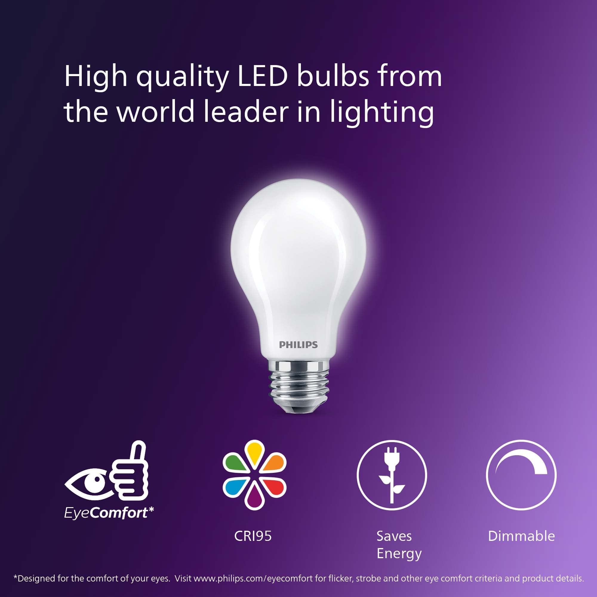 Philips LED 60W A19 4-Pack Ultra Definition Soft White LED Light Bulbs (2700K) 800 Lumen (8W = 60W) Dimmable Clear Flicker-Free Light Bulbs