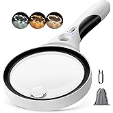 Rechargeable Magnifying Glass with Light - Recant Illuminated Magnifier Handheld Lighted Magnifying Glasses with 18LED Cold & Warm Light 3 Modes for Seniors Reading Close Work