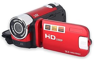 FASJ Video Camera Camcorder, Full HD Digital Camera Recorder 2.4inch Screen 270 Degree Rotation LCD 16X Zoom Camcorder Camera, Portable Video DV Camera with Battery for Student Teenager Beginner(US red)