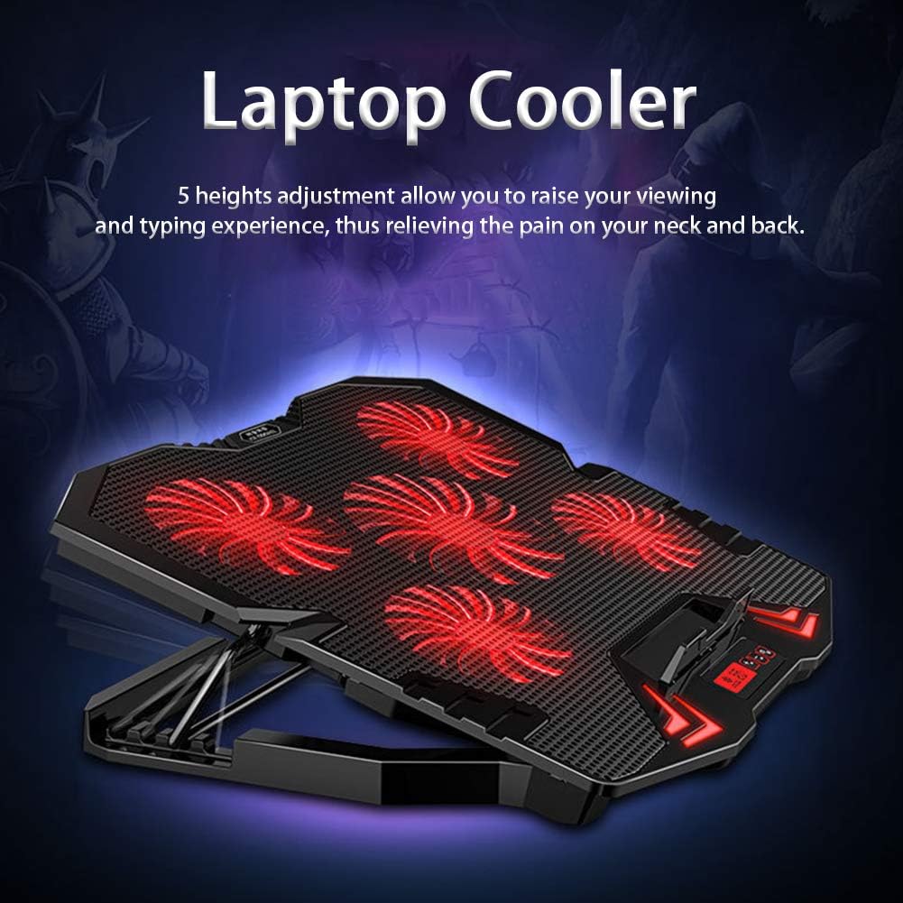 Laptop Cooling Pad,Laptop Cooler Tray 5 Fan 2400RPM Adjustable Speed