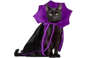 Qiansail Cat Cape Vampire Cloak Halloween Dog Costume Pet Cosplay Apparel Outfit Decor Accessories for Puppy Kitten (Black&Purple)