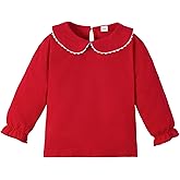 ZFZDRen 1-12Y Baby Ruffle Blouse Toddler Girl Peter Pan Lace Collar T-Shirts Kids Solid Color Long Sleeve Tee Casual Top