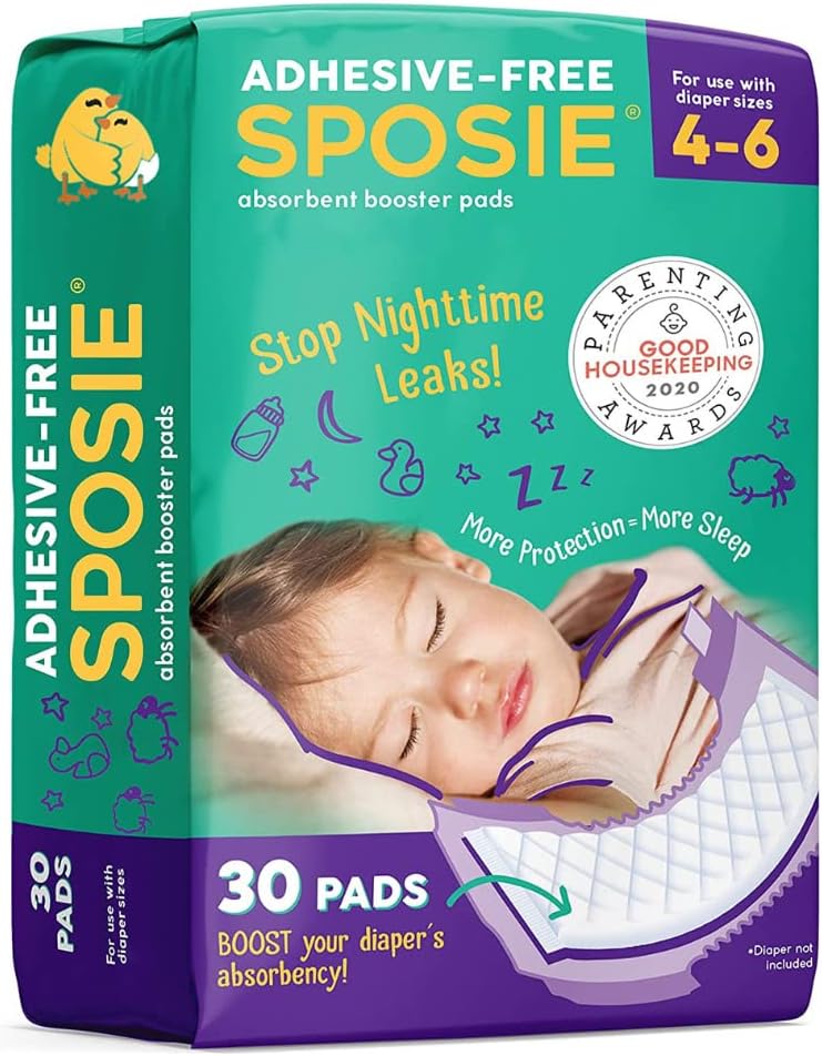Sposie Overnight Diaper Booster Pads, Stop Diaper Leaks, Size 4-6, 30 Ct | More Sleep for Baby & Parents, Hypoallergenic, Sof
