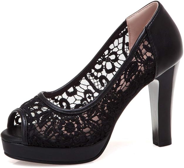 Black Chunky Heels Peep Toe Platform Ankle Strap Sandals US Size 3 15 Anniversary Incomparable 