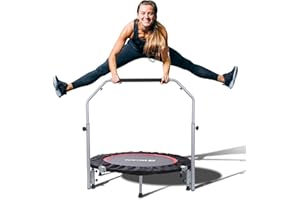 BCAN 40/48" Foldable Mini Trampoline Max Load 330lbs/440lbs, Fitness Rebounder with Adjustable Foam Handle, Exercise Trampoli