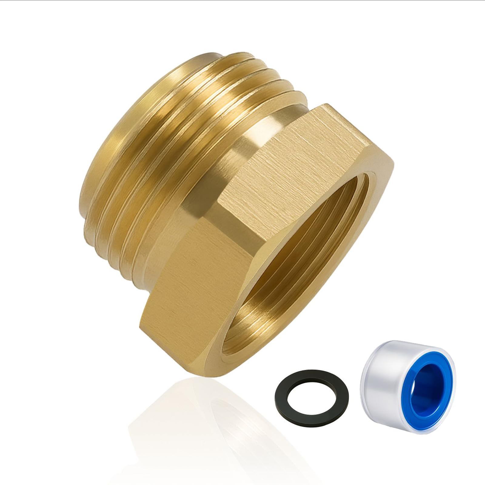 Photo 1 of XNTONG - Shower Hose Adapter, Garden Hose Adapter, Shower Head Hose Adapter, Brass Garden Hose Fitting G1/2 Female to GHT 3/4 Male Adapter, No-Leak Design with Washer and PTFE Tape