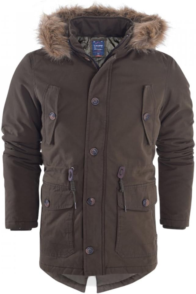 Island Trading Mens Heavy Weight Cotton Parka Winter Coat Fur Fishtail Long Jacket