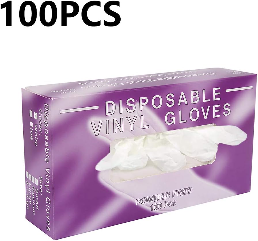 Pack of 100 Disposable Powder&Latex-Free PVC Gloves for Left or Right Hand Use, Large