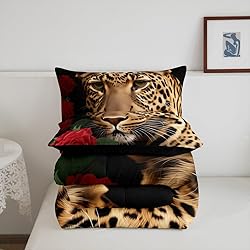 Erosebridal Red Rose Cheetah Bedding Set, Cat