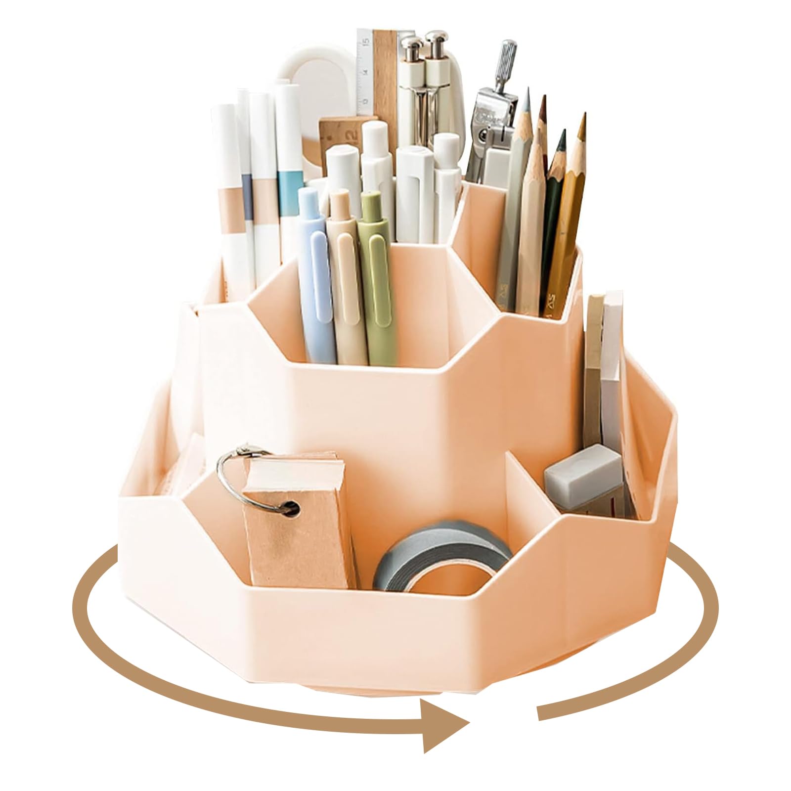 maxant Rotating Pen Holder, Stationery Supply Organiser, 360 Degree Rotating Pen Holder For Desk Tidy, 9 Compartments Pencil Pots, Desktop Storage Organizer for Home And Office Supplies (Pink)