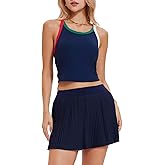 AFZ Women Tennis Skirt Athletic Sets 2 Piece Colorblock Golf Outfit Pickleball Dress with Bra and Shorts