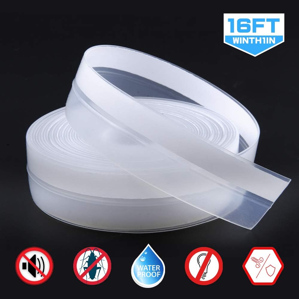 Door Weather Stripping, Window Silicone Seal Strip,Self Adhesive Tape for Draft Stopper Gap and Glass Shower|16Ft Long X 1 Inch(25mm) Width ，Transparent |
